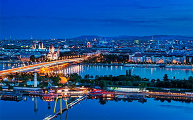 Vienna at night with the Danube River